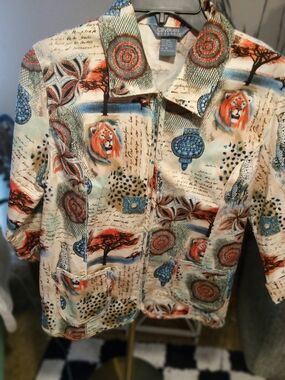 City Blues Safari Print Button-Up Jacket - Multicolor 3/4 Sleeve With Sparkles